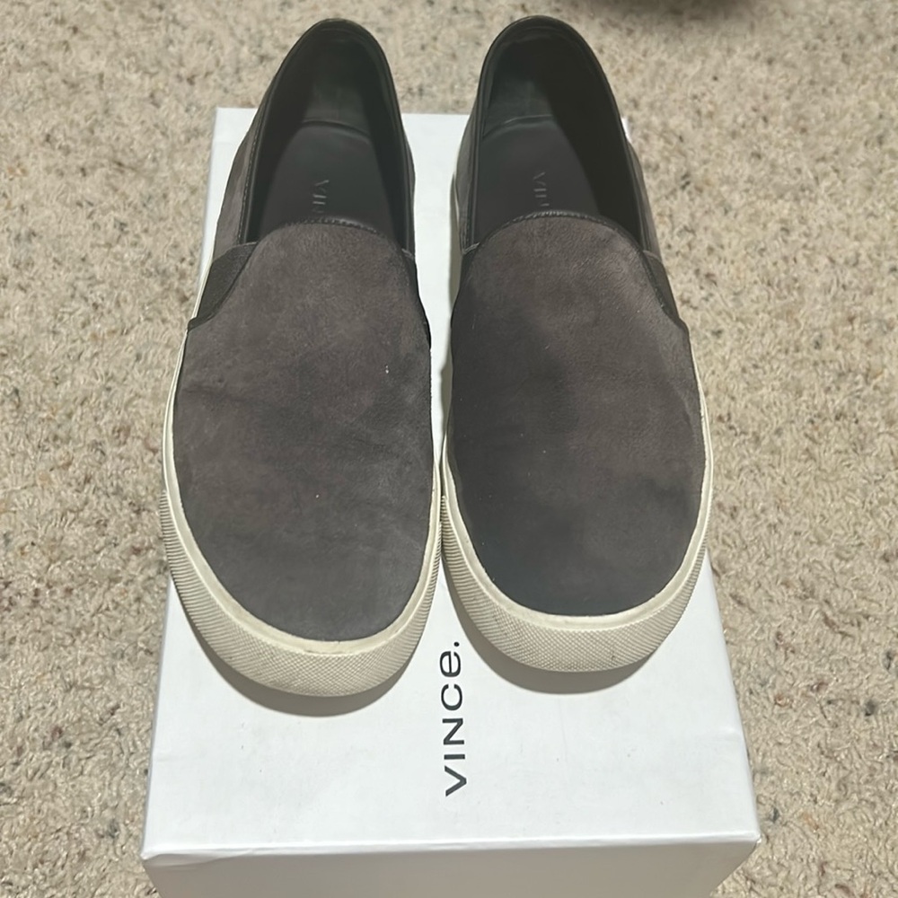 Vince slip on gray tennis shoes, GUC, comes with box